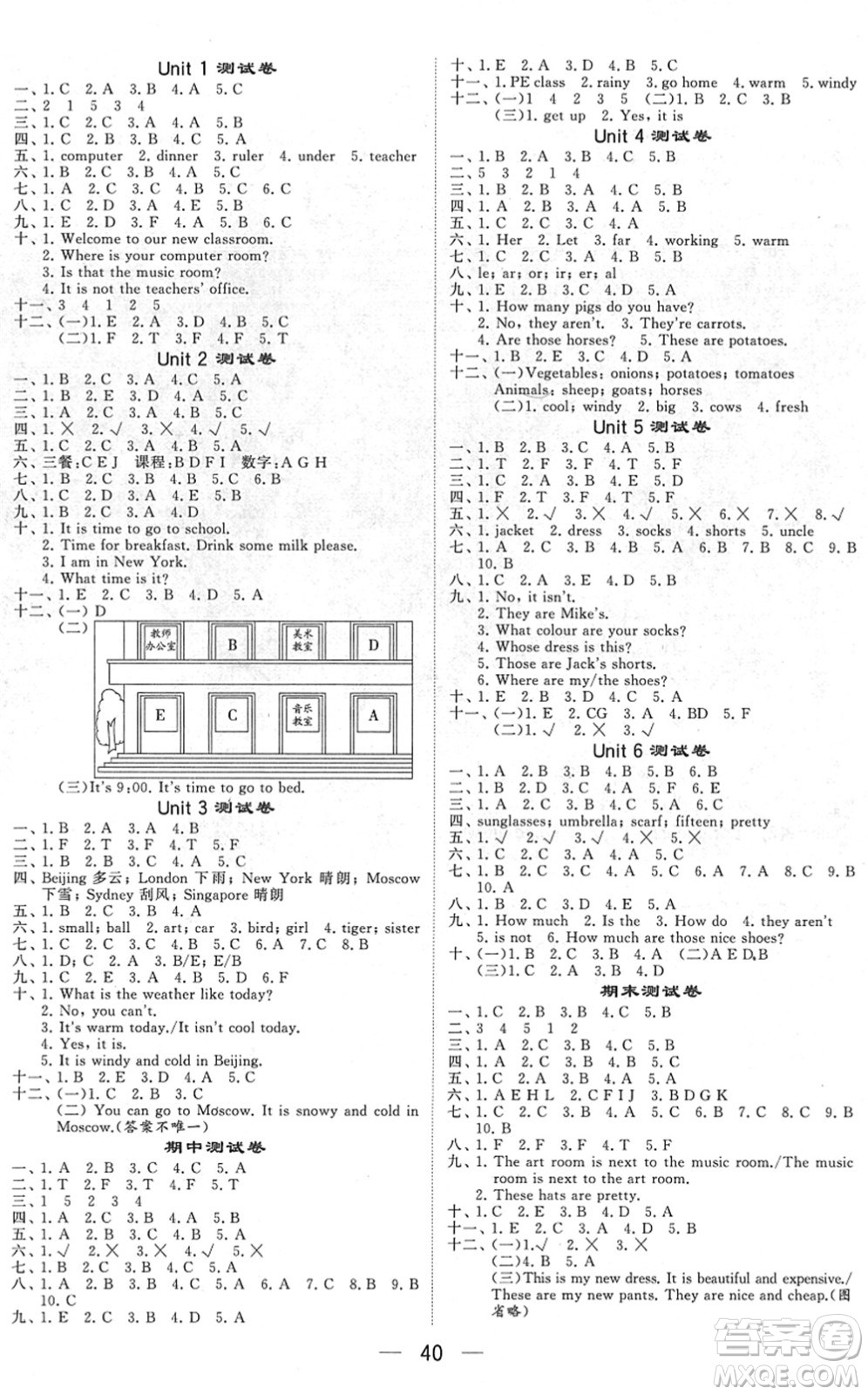 河海大學(xué)出版社2022學(xué)霸棒棒堂同步提優(yōu)四年級(jí)英語下冊(cè)RJ人教版答案