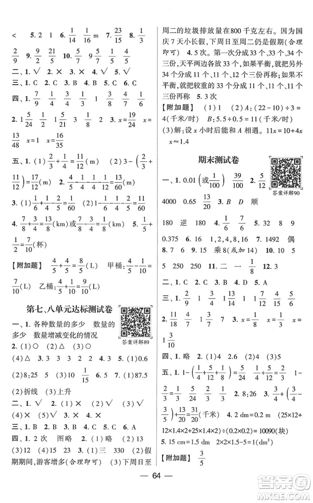 河海大學(xué)出版社2022學(xué)霸棒棒堂同步提優(yōu)五年級(jí)數(shù)學(xué)下冊(cè)RJ人教版答案