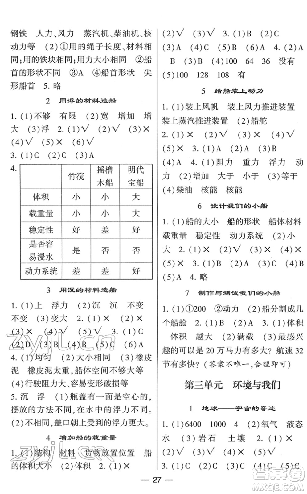 寧夏人民教育出版社2022學(xué)霸棒棒堂同步提優(yōu)五年級(jí)科學(xué)下冊(cè)JK教科版答案