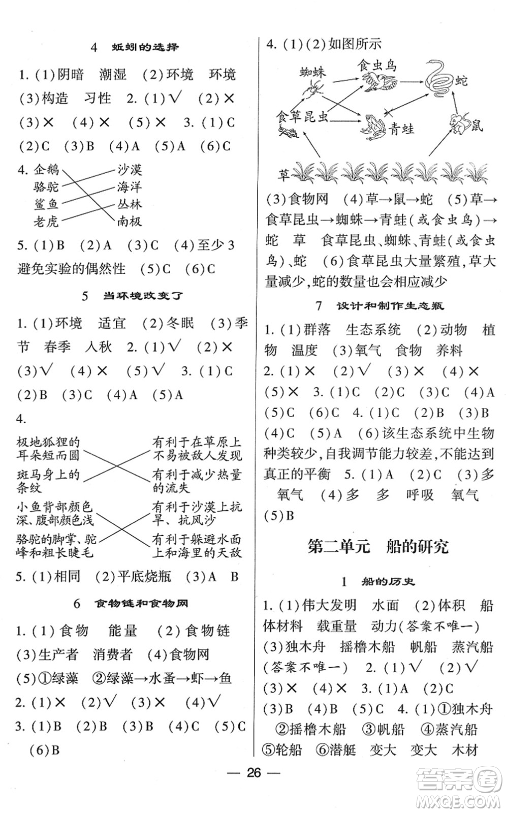 寧夏人民教育出版社2022學(xué)霸棒棒堂同步提優(yōu)五年級(jí)科學(xué)下冊(cè)JK教科版答案