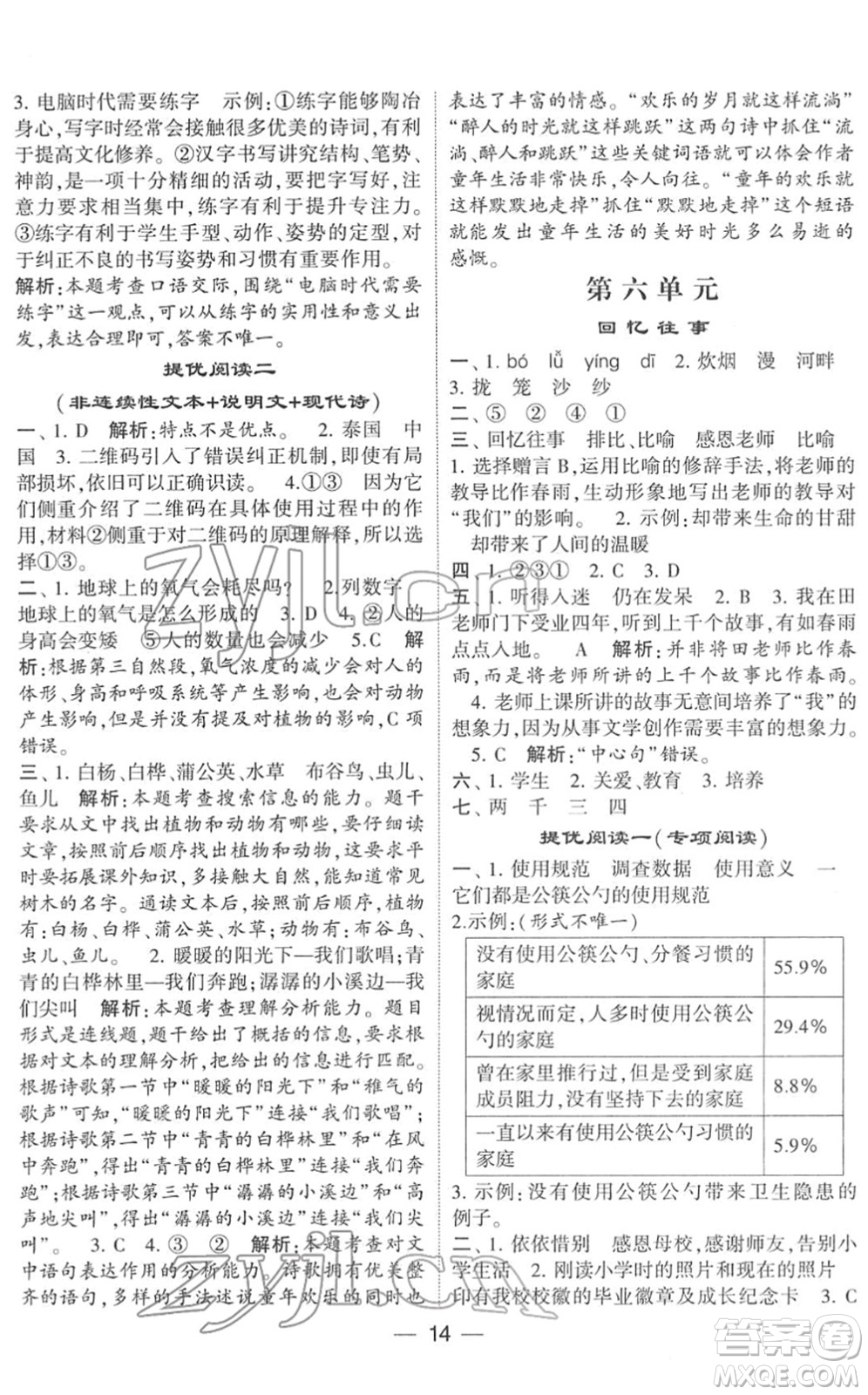 河海大學(xué)出版社2022學(xué)霸棒棒堂同步提優(yōu)六年級(jí)語文下冊人教版答案