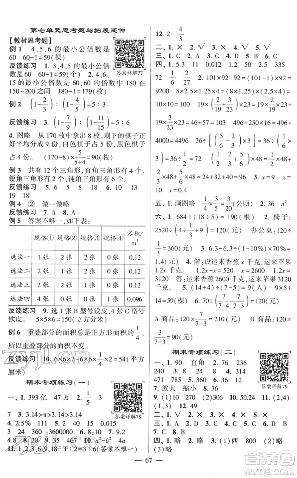 河海大學(xué)出版社2022學(xué)霸棒棒堂同步提優(yōu)六年級(jí)數(shù)學(xué)下冊(cè)SJ蘇教版答案