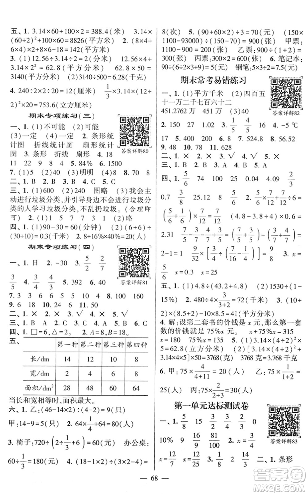 河海大學(xué)出版社2022學(xué)霸棒棒堂同步提優(yōu)六年級(jí)數(shù)學(xué)下冊(cè)SJ蘇教版答案