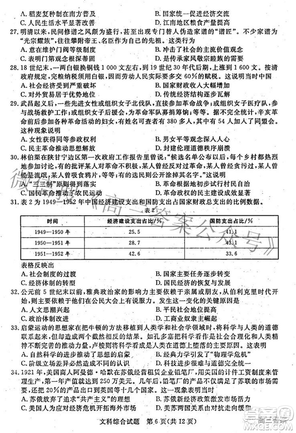 2022年江西省高三教學(xué)質(zhì)量監(jiān)測卷文科綜合試題及答案