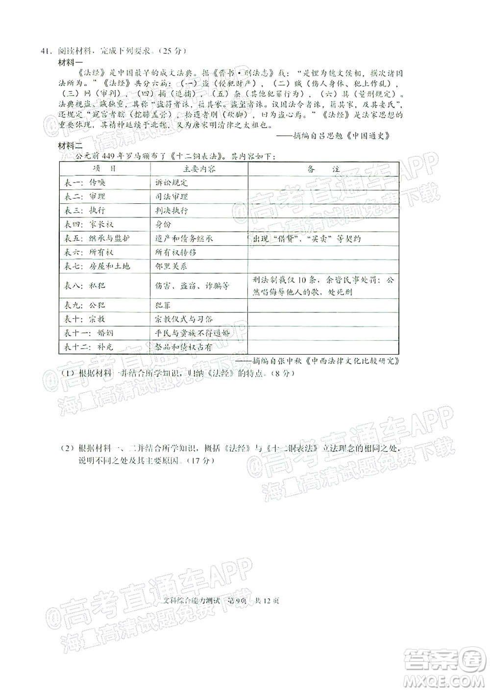 滁州市2022年高三第二次教學質量監(jiān)測文科綜合試題及答案