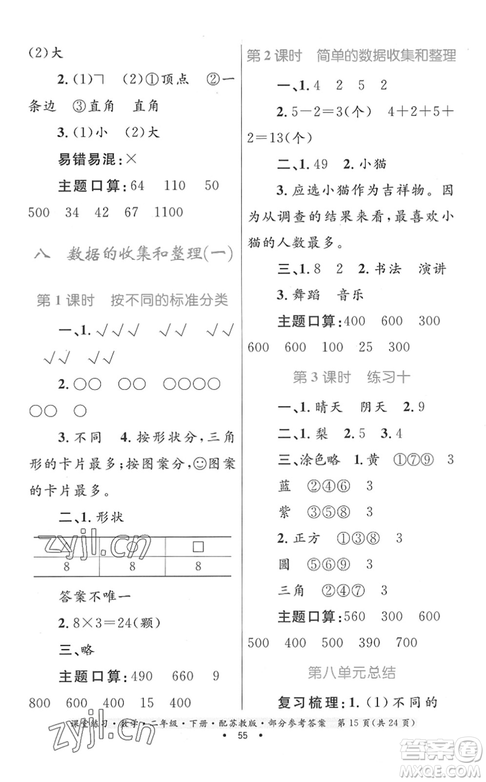 貴州人民出版社2022課堂練習二年級數(shù)學(xué)下冊蘇教版答案