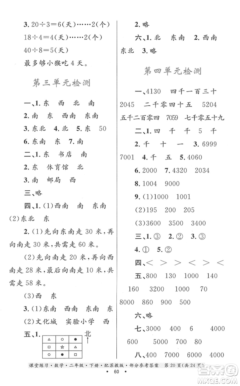 貴州人民出版社2022課堂練習二年級數(shù)學(xué)下冊蘇教版答案