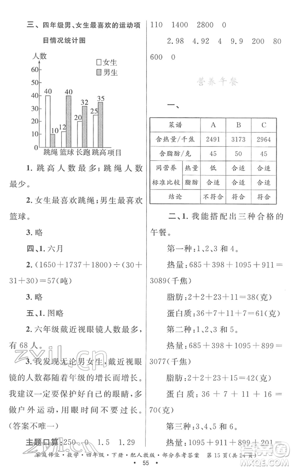 貴州人民出版社2022家庭作業(yè)四年級(jí)數(shù)學(xué)下冊(cè)人教版答案