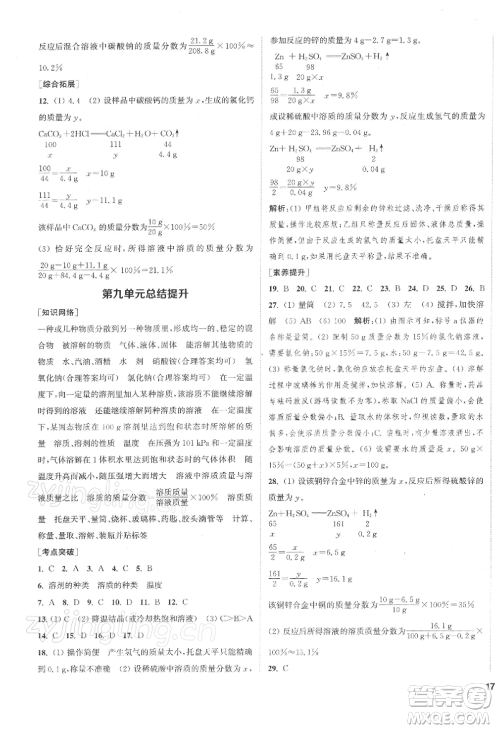 蘇州大學(xué)出版社2022金鑰匙1+1課時(shí)作業(yè)目標(biāo)檢測(cè)九年級(jí)下冊(cè)化學(xué)全國(guó)版鹽城專版參考答案