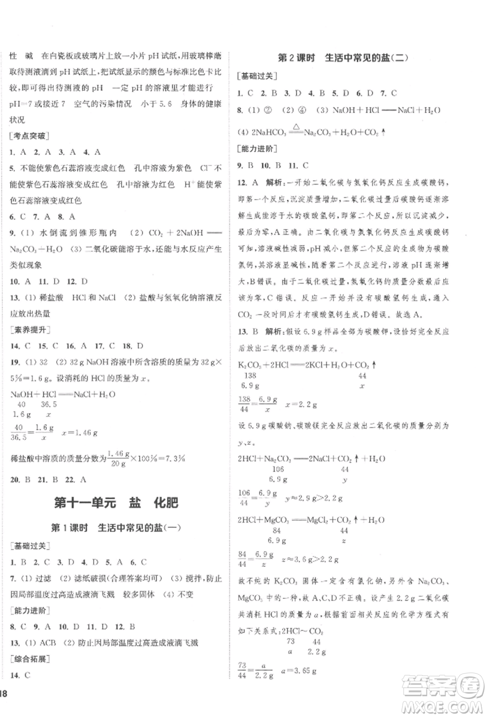 蘇州大學(xué)出版社2022金鑰匙1+1課時(shí)作業(yè)目標(biāo)檢測(cè)九年級(jí)下冊(cè)化學(xué)全國(guó)版鹽城專版參考答案