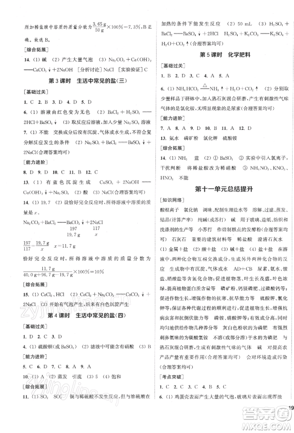 蘇州大學(xué)出版社2022金鑰匙1+1課時(shí)作業(yè)目標(biāo)檢測(cè)九年級(jí)下冊(cè)化學(xué)全國(guó)版鹽城專版參考答案