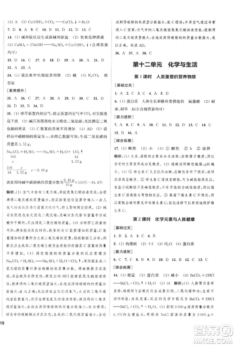 蘇州大學(xué)出版社2022金鑰匙1+1課時(shí)作業(yè)目標(biāo)檢測(cè)九年級(jí)下冊(cè)化學(xué)全國(guó)版鹽城專版參考答案