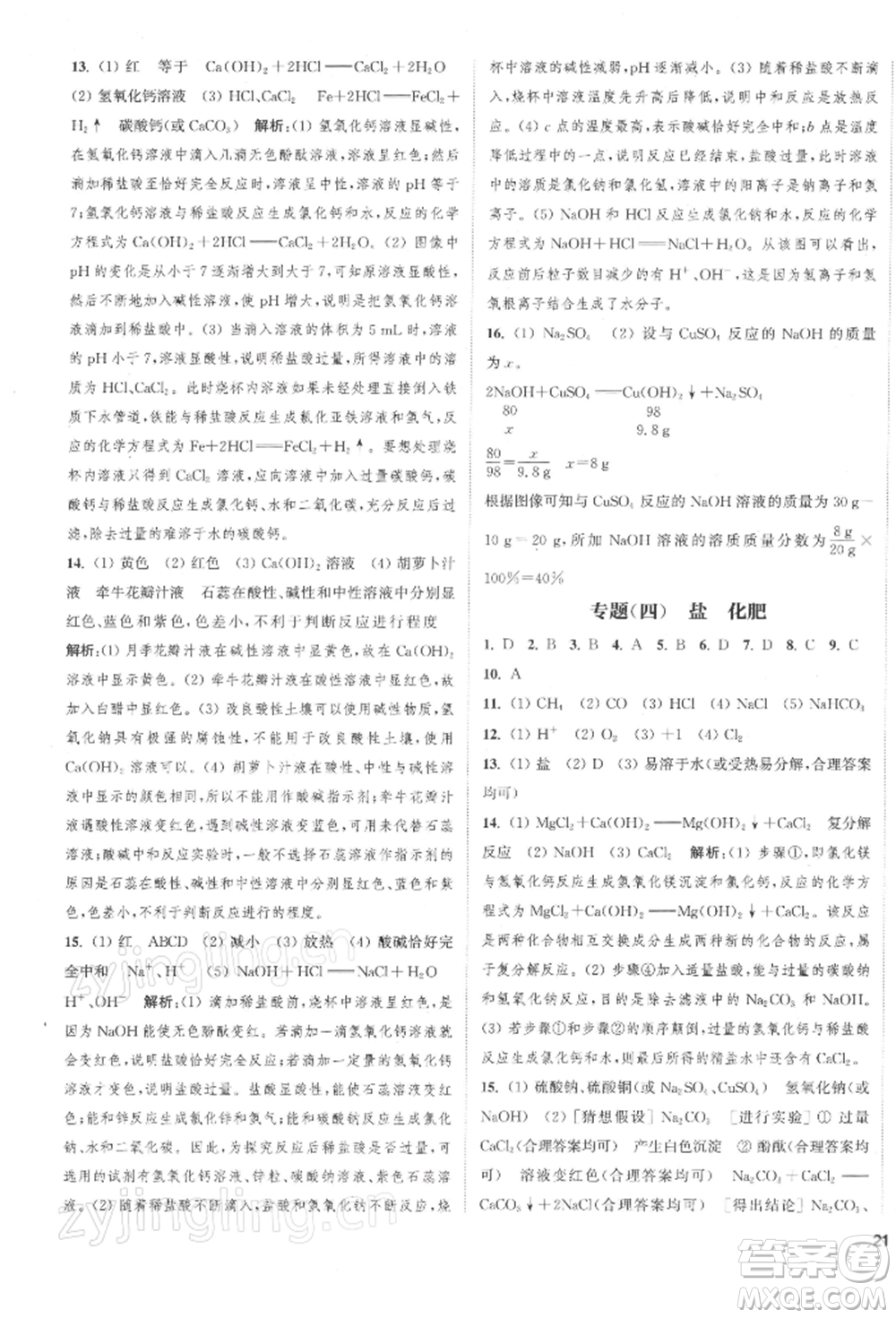 蘇州大學(xué)出版社2022金鑰匙1+1課時(shí)作業(yè)目標(biāo)檢測(cè)九年級(jí)下冊(cè)化學(xué)全國(guó)版鹽城專版參考答案