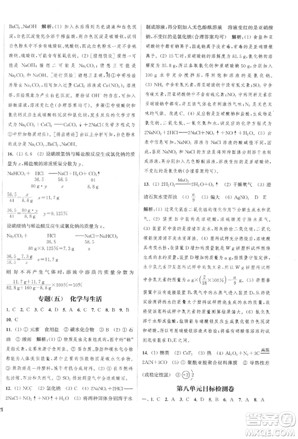 蘇州大學(xué)出版社2022金鑰匙1+1課時(shí)作業(yè)目標(biāo)檢測(cè)九年級(jí)下冊(cè)化學(xué)全國(guó)版鹽城專版參考答案