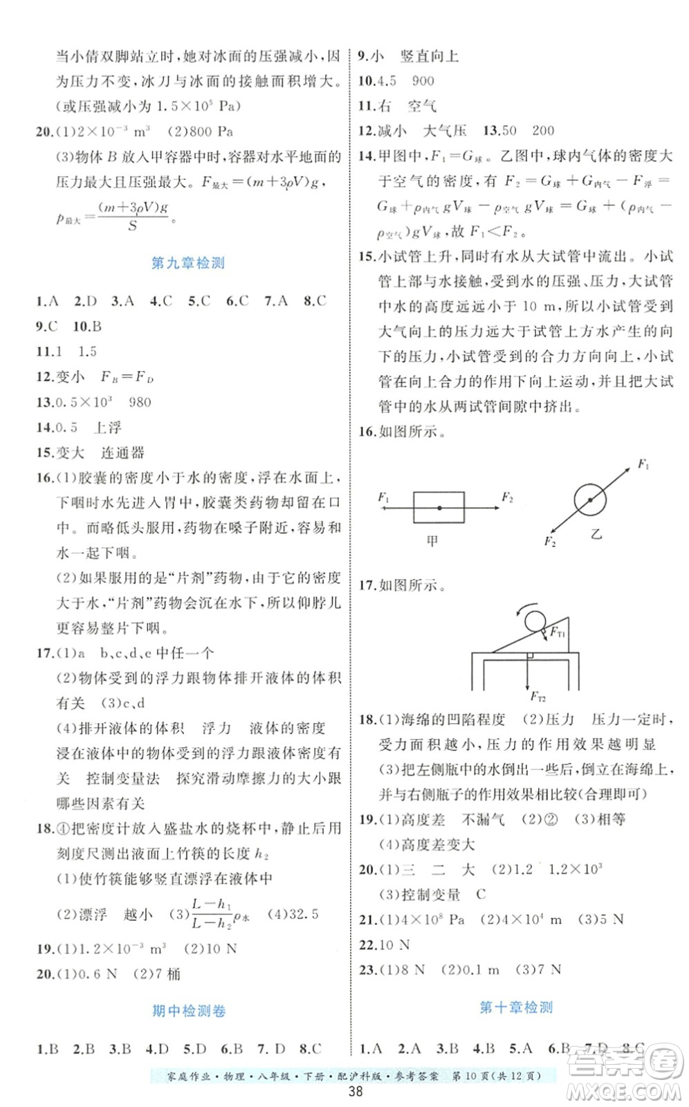 貴州科技出版社2022家庭作業(yè)八年級物理下冊滬科版答案