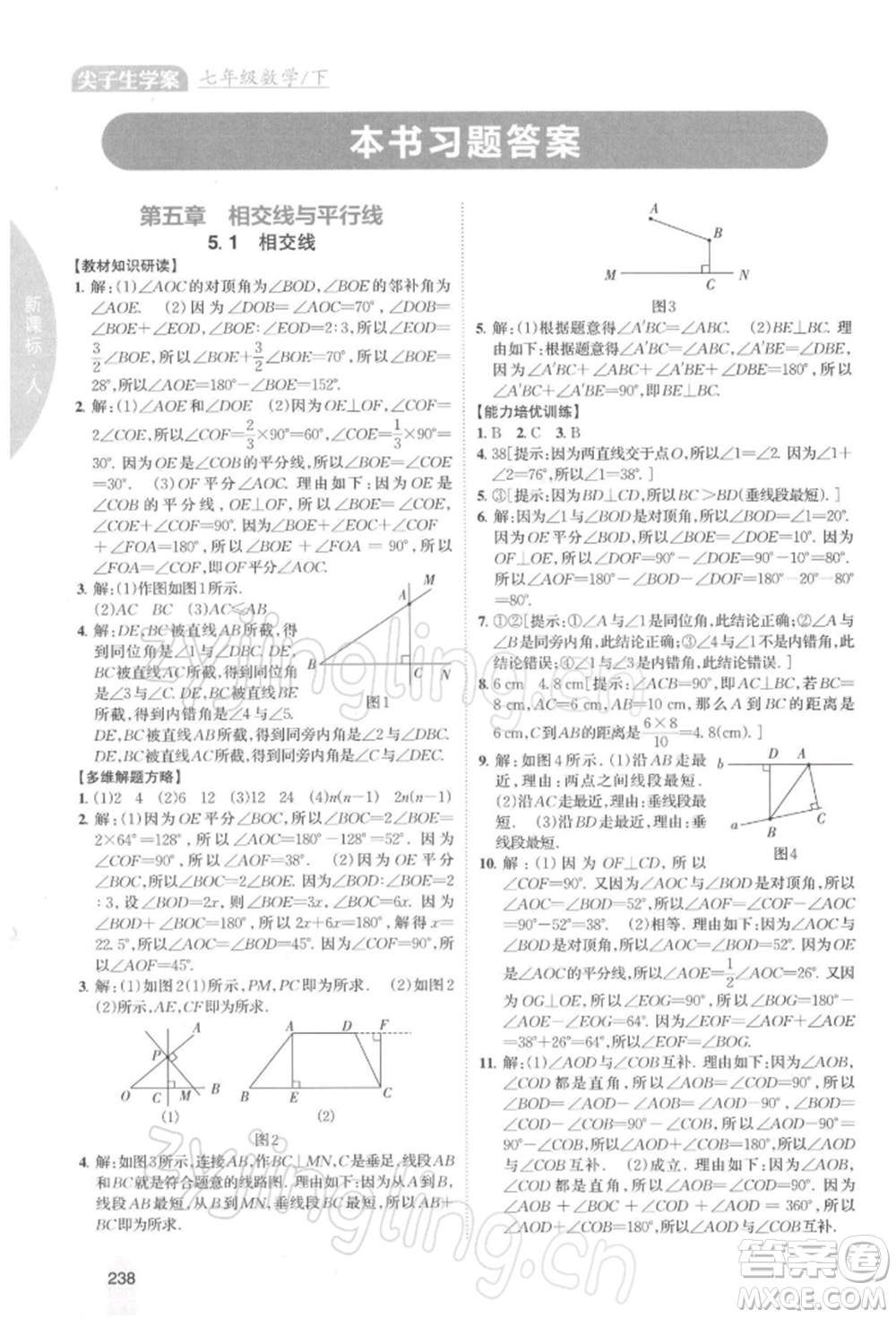 吉林人民出版社2022尖子生學(xué)案七年級(jí)下冊(cè)數(shù)學(xué)人教版參考答案