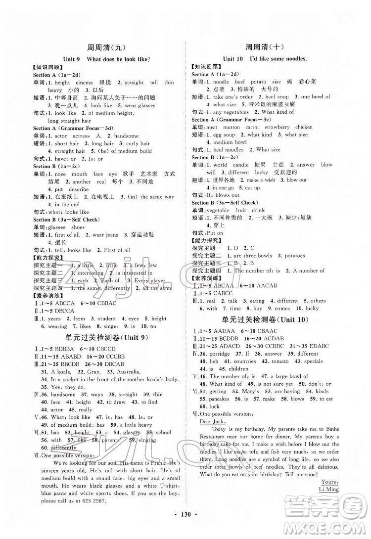 山東教育出版社2022初中同步練習(xí)冊分層卷英語七年級下冊人教版答案