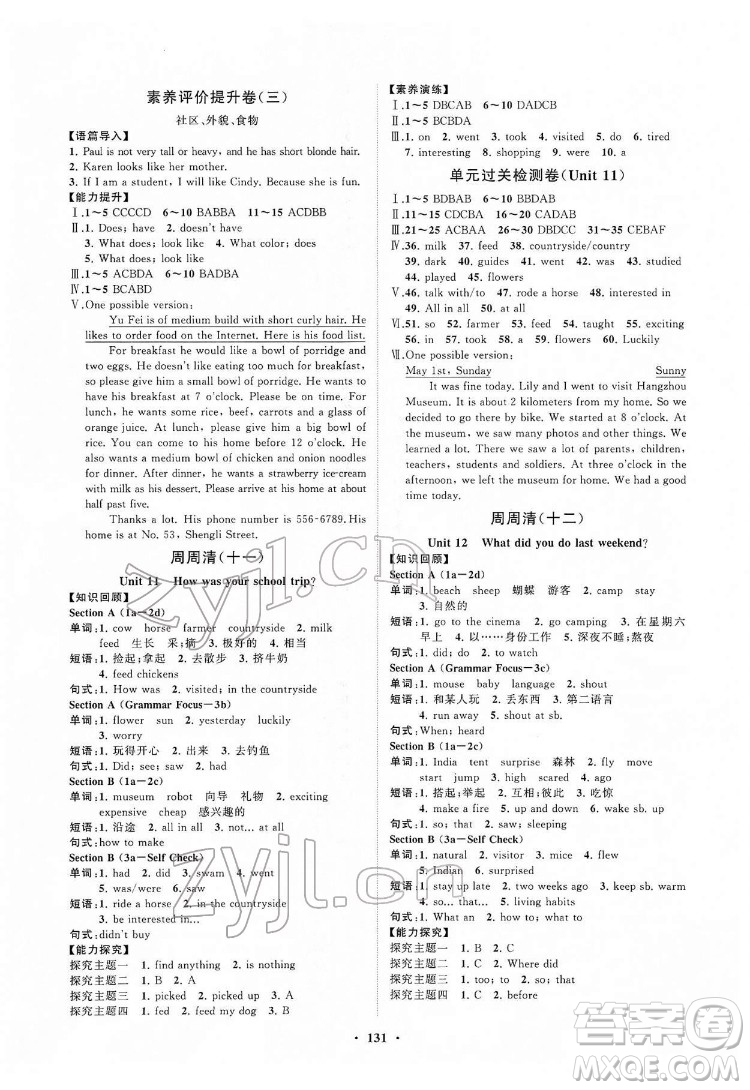 山東教育出版社2022初中同步練習(xí)冊分層卷英語七年級下冊人教版答案