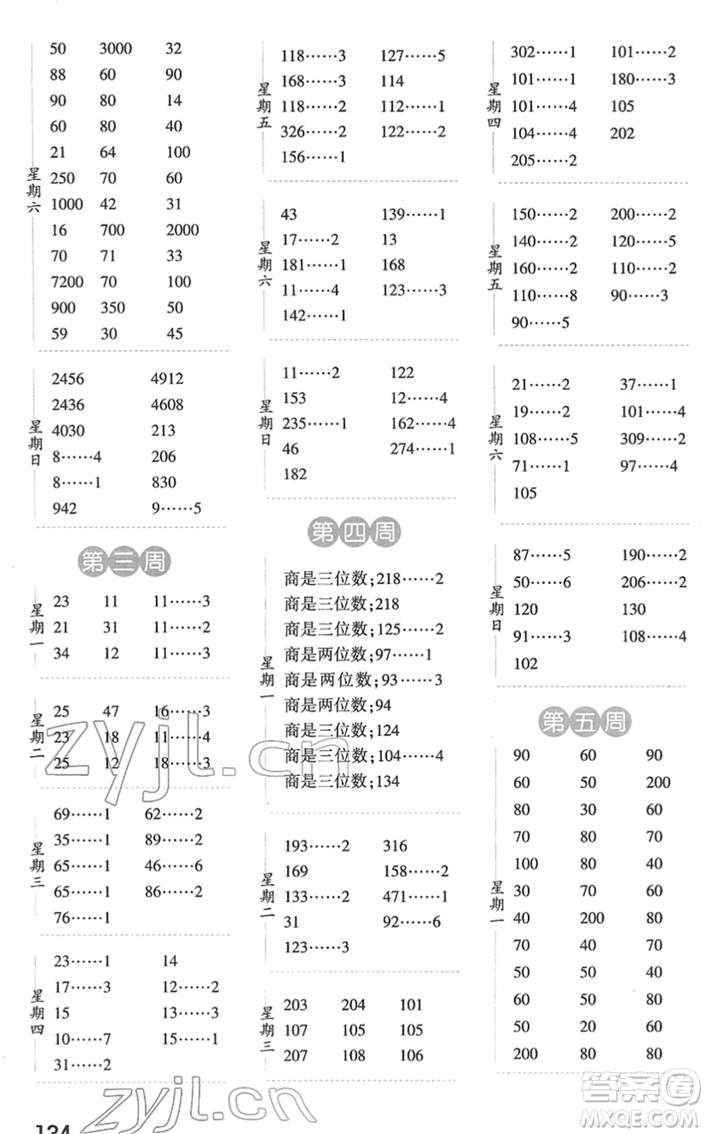 寧夏人民教育出版社2022經(jīng)綸學(xué)典口算達(dá)人三年級數(shù)學(xué)下冊RJ人教版答案