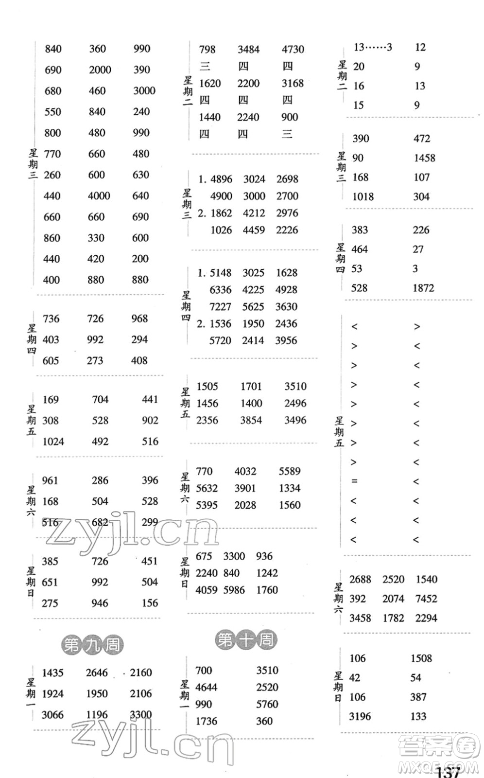 寧夏人民教育出版社2022經(jīng)綸學(xué)典口算達(dá)人三年級數(shù)學(xué)下冊RJ人教版答案