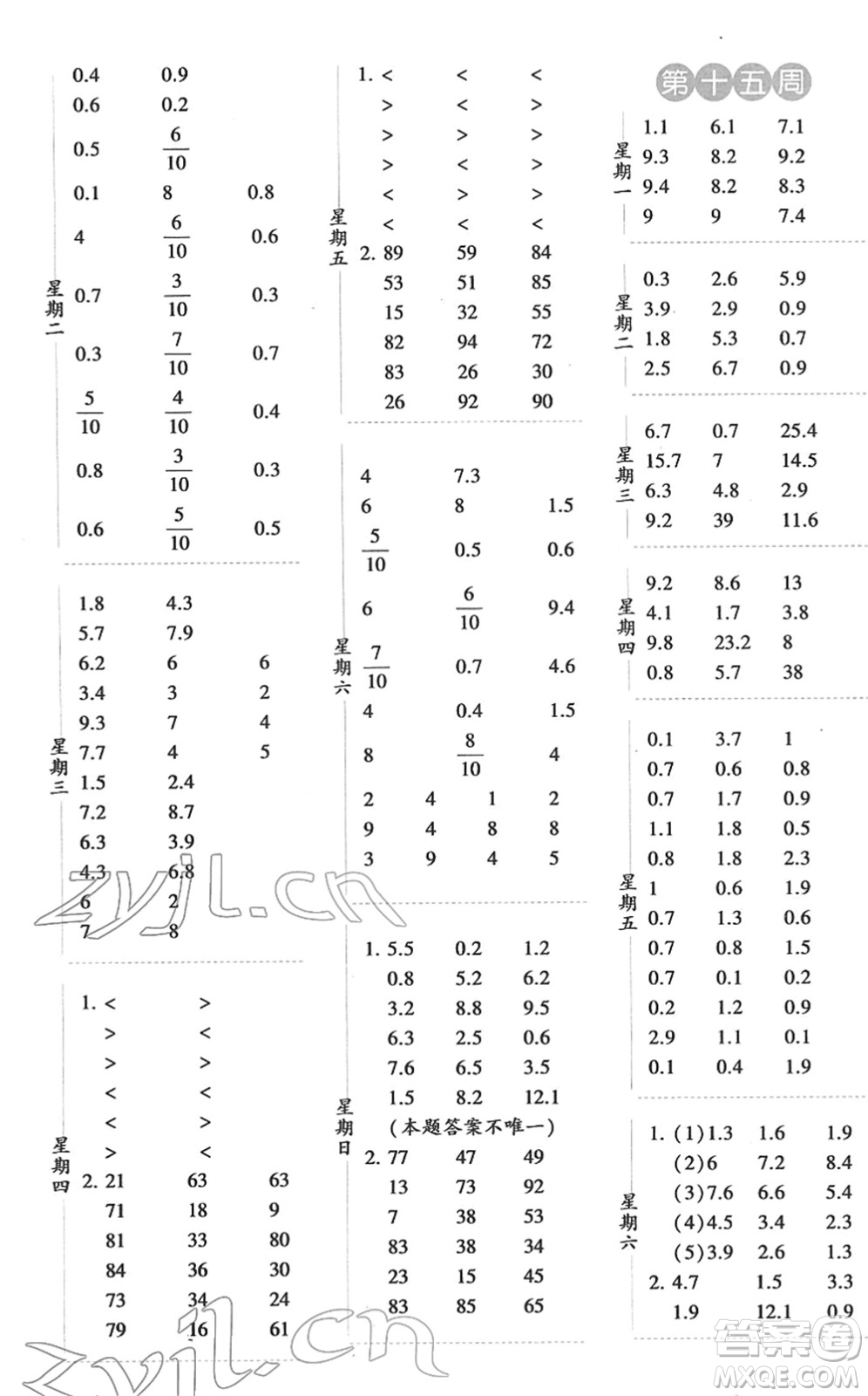 寧夏人民教育出版社2022經(jīng)綸學(xué)典口算達(dá)人三年級數(shù)學(xué)下冊RJ人教版答案