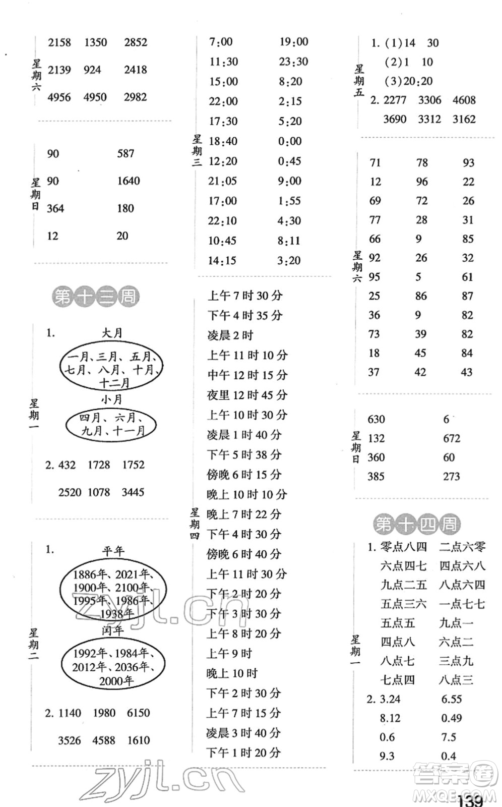 寧夏人民教育出版社2022經(jīng)綸學(xué)典口算達(dá)人三年級數(shù)學(xué)下冊RJ人教版答案