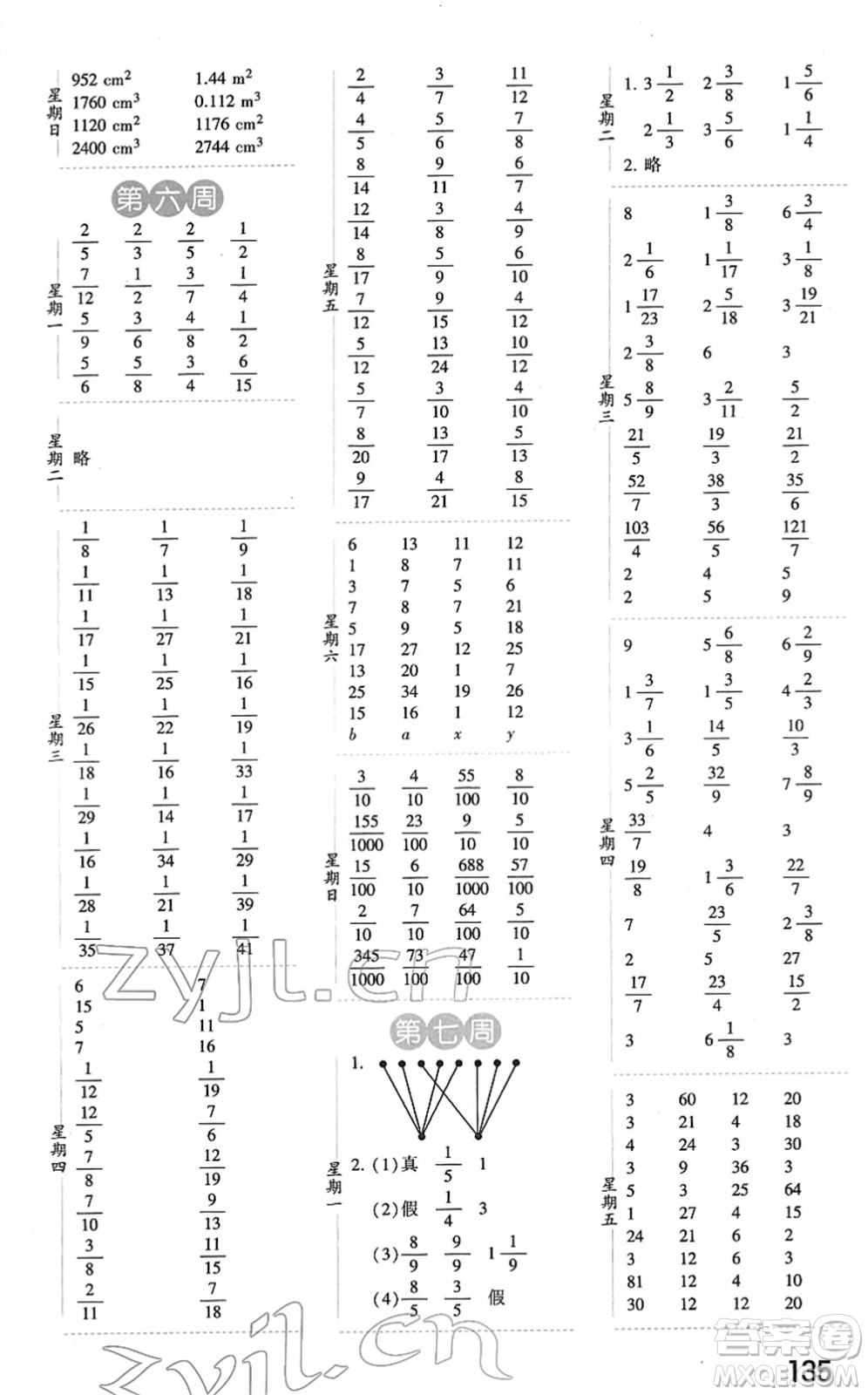 寧夏人民教育出版社2022經(jīng)綸學典口算達人五年級數(shù)學下冊RJ人教版答案