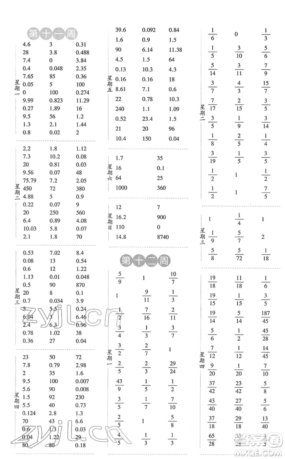 寧夏人民教育出版社2022經(jīng)綸學典口算達人五年級數(shù)學下冊RJ人教版答案