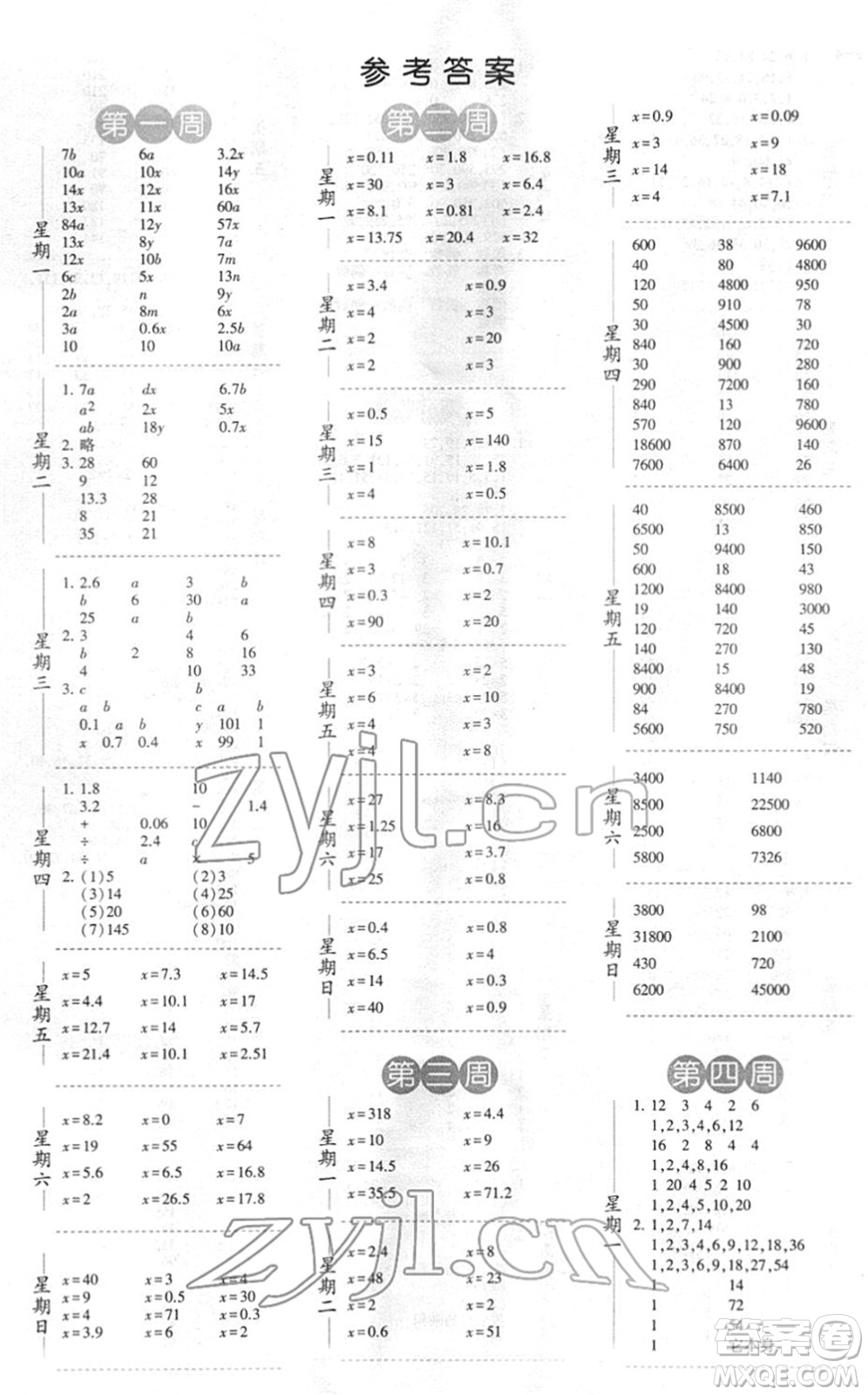 寧夏人民教育出版社2022經(jīng)綸學(xué)典口算達(dá)人五年級(jí)數(shù)學(xué)下冊(cè)江蘇國(guó)標(biāo)版答案