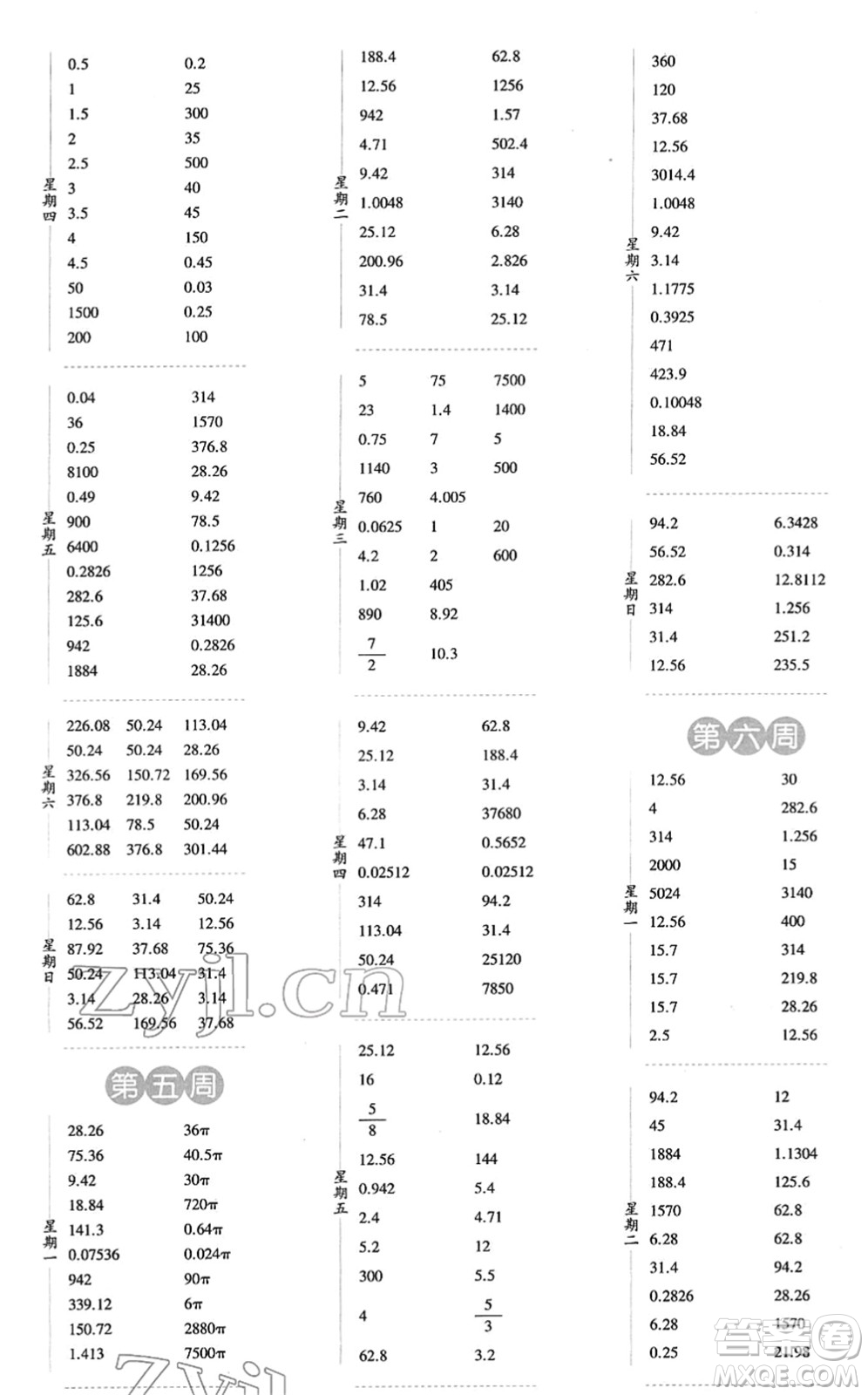 寧夏人民教育出版社2022經(jīng)綸學(xué)典口算達(dá)人六年級數(shù)學(xué)下冊RJ人教版答案