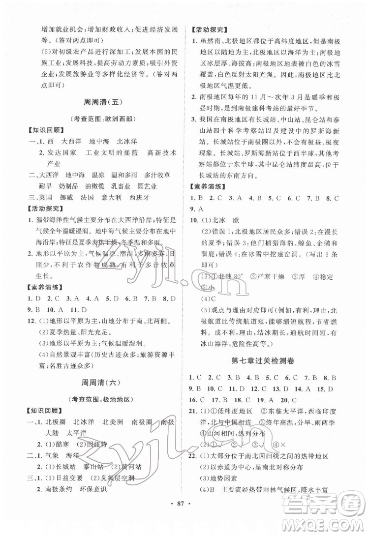 山東教育出版社2022初中同步練習(xí)冊(cè)分層卷地理七年級(jí)下冊(cè)商務(wù)星球版答案