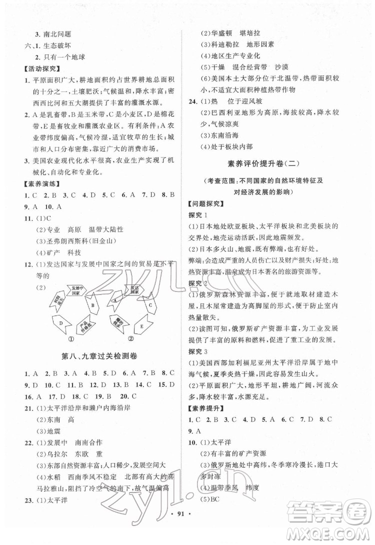 山東教育出版社2022初中同步練習(xí)冊(cè)分層卷地理七年級(jí)下冊(cè)商務(wù)星球版答案