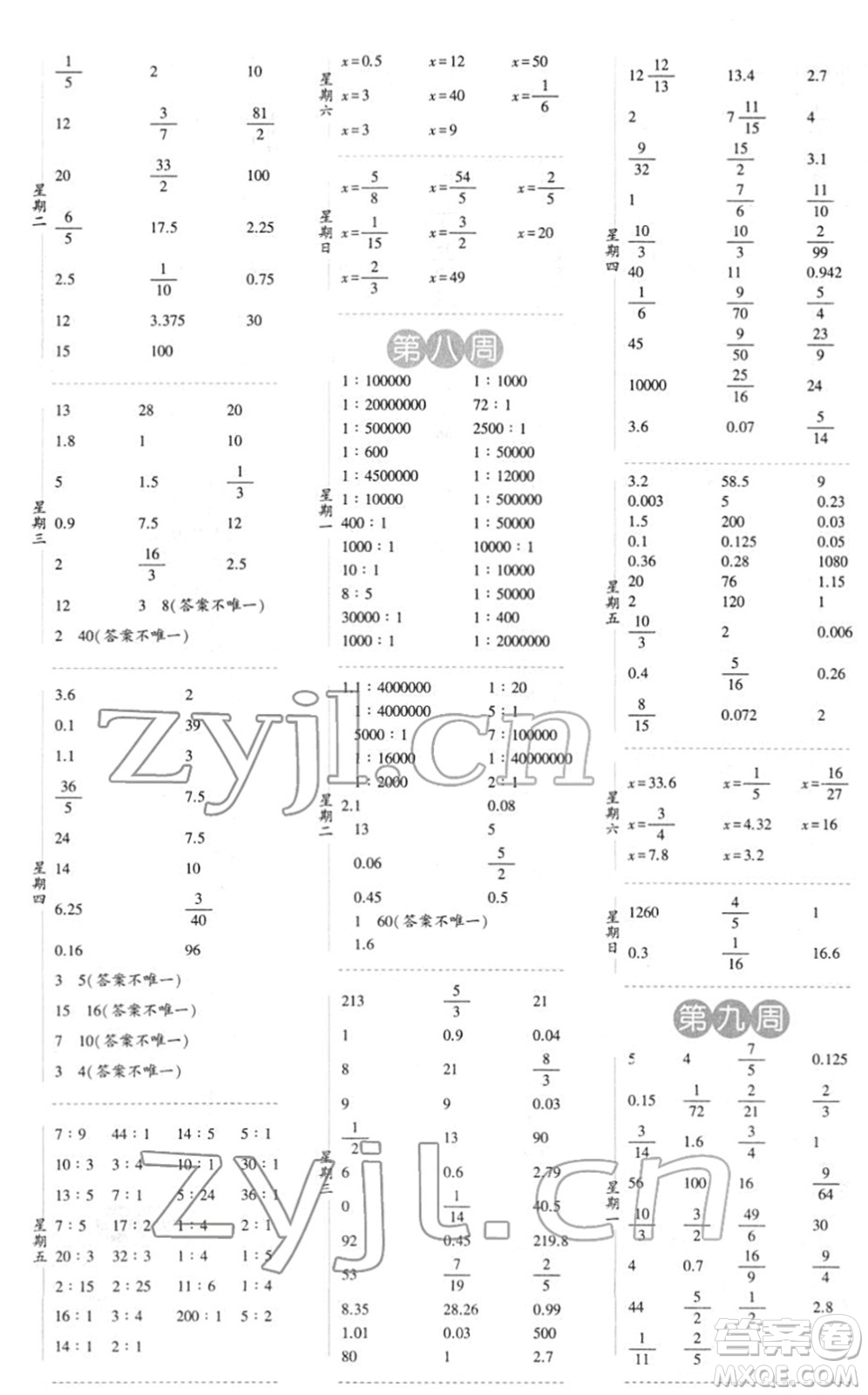 寧夏人民教育出版社2022經(jīng)綸學典口算達人六年級數(shù)學下冊江蘇國標版答案