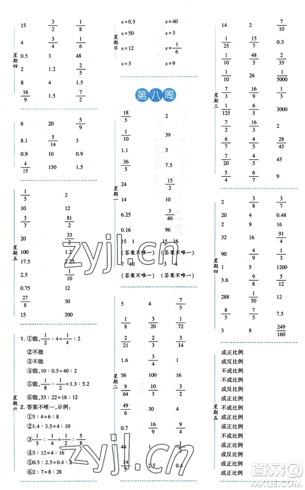 寧夏人民教育出版社2022經(jīng)綸學典口算達人六年級數(shù)學下冊QD青島版答案