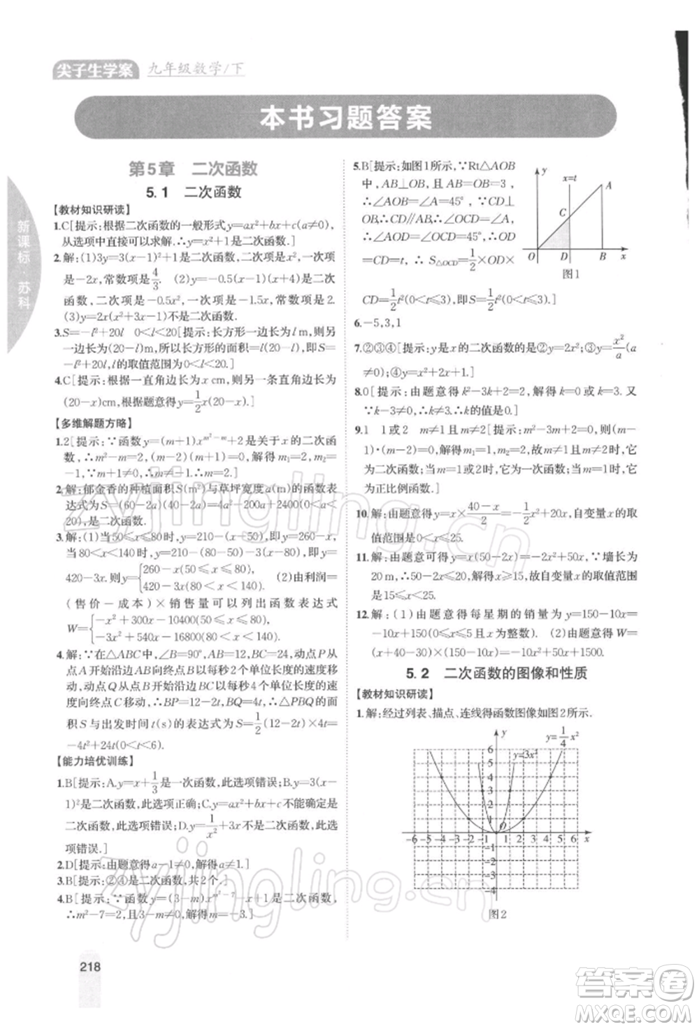 吉林人民出版社2022尖子生學(xué)案九年級(jí)下冊(cè)數(shù)學(xué)蘇科版參考答案