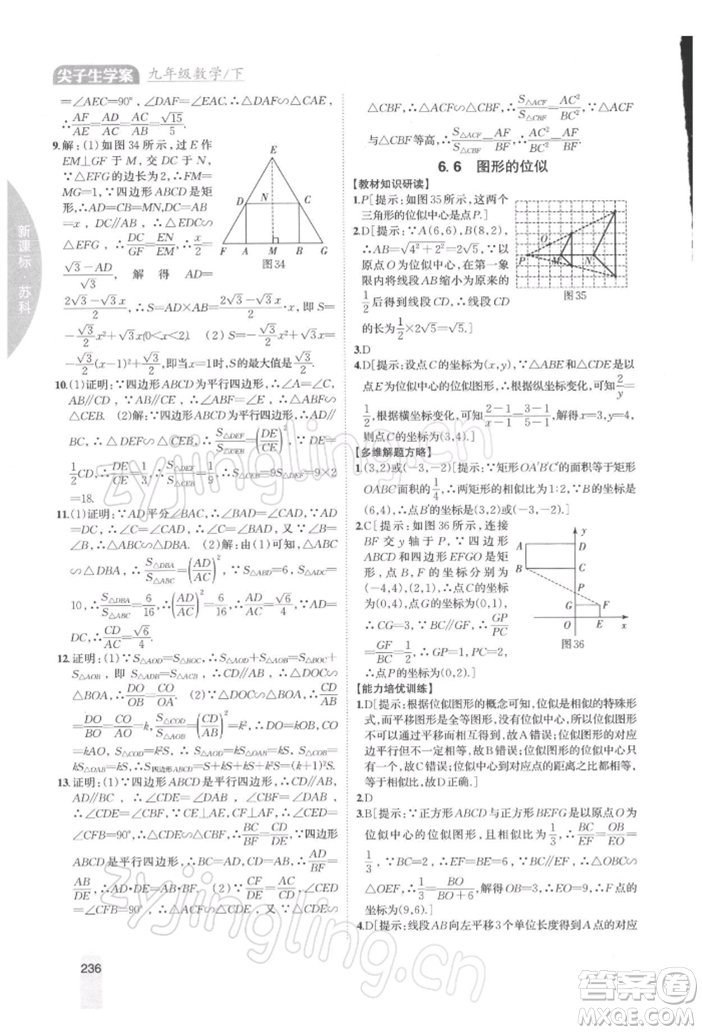 吉林人民出版社2022尖子生學(xué)案九年級(jí)下冊(cè)數(shù)學(xué)蘇科版參考答案