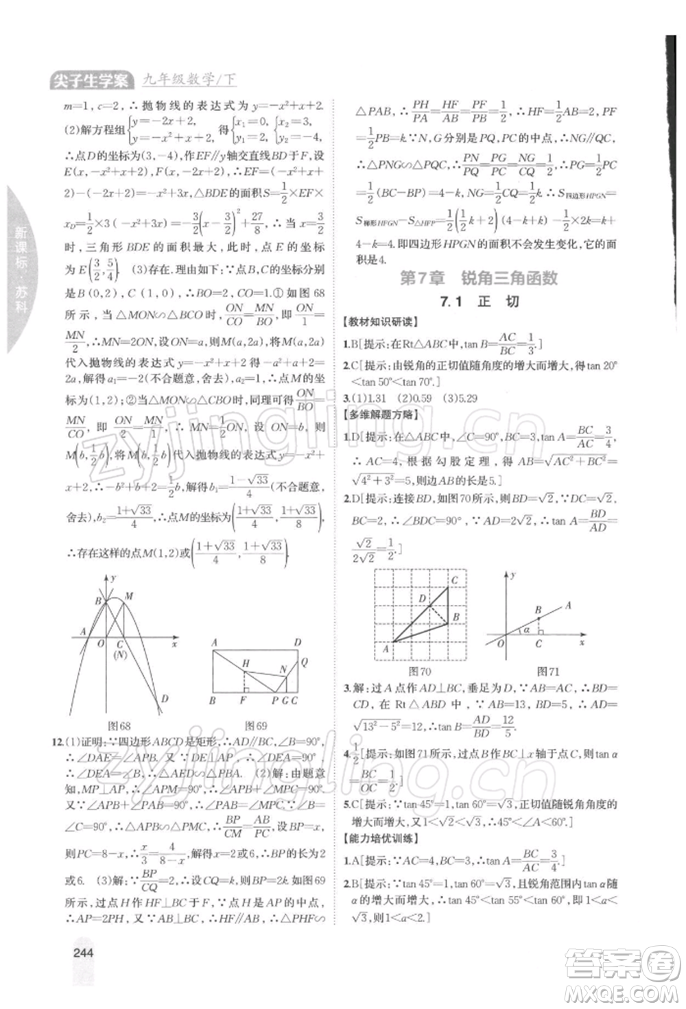 吉林人民出版社2022尖子生學(xué)案九年級(jí)下冊(cè)數(shù)學(xué)蘇科版參考答案