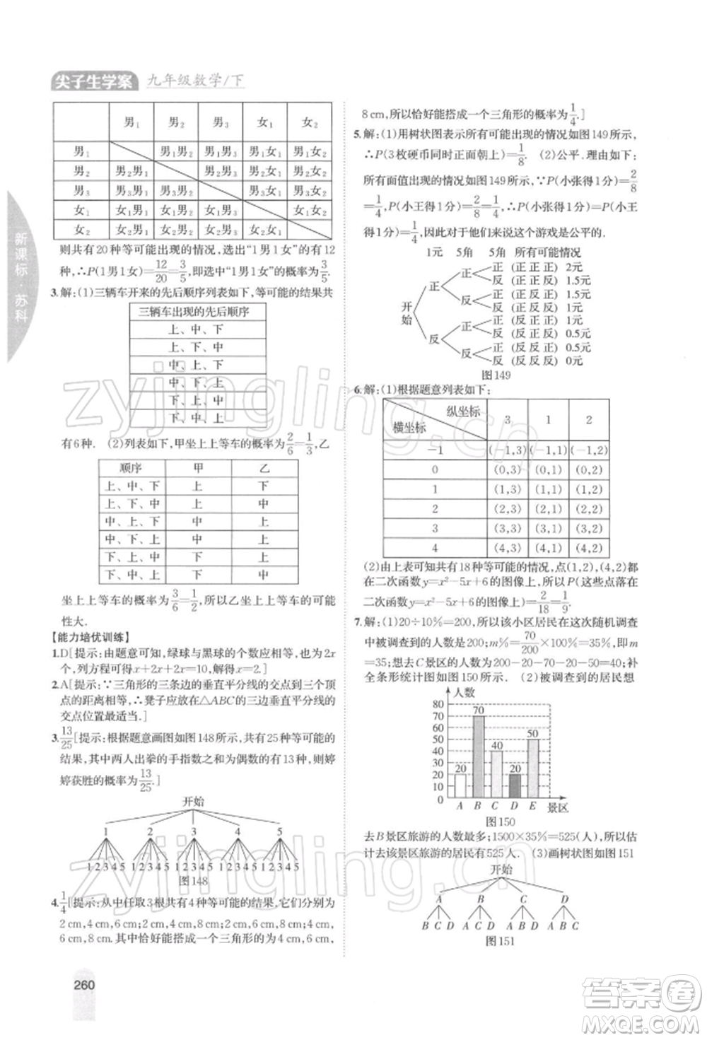 吉林人民出版社2022尖子生學(xué)案九年級(jí)下冊(cè)數(shù)學(xué)蘇科版參考答案