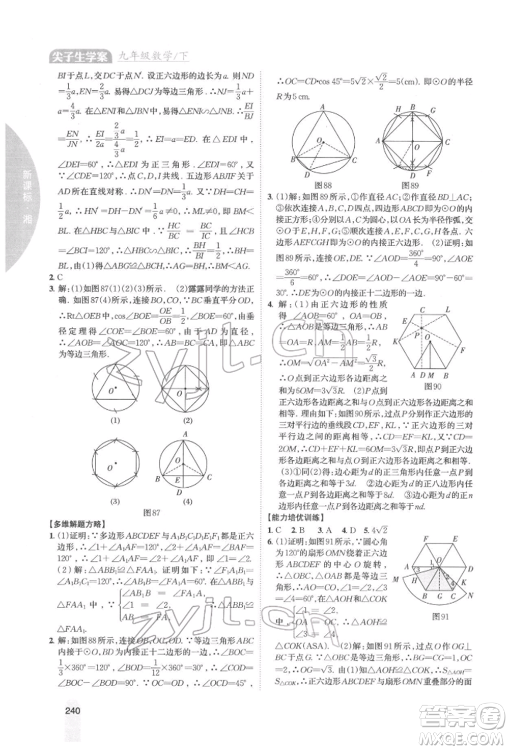 吉林人民出版社2022尖子生學(xué)案九年級下冊數(shù)學(xué)湘教版參考答案