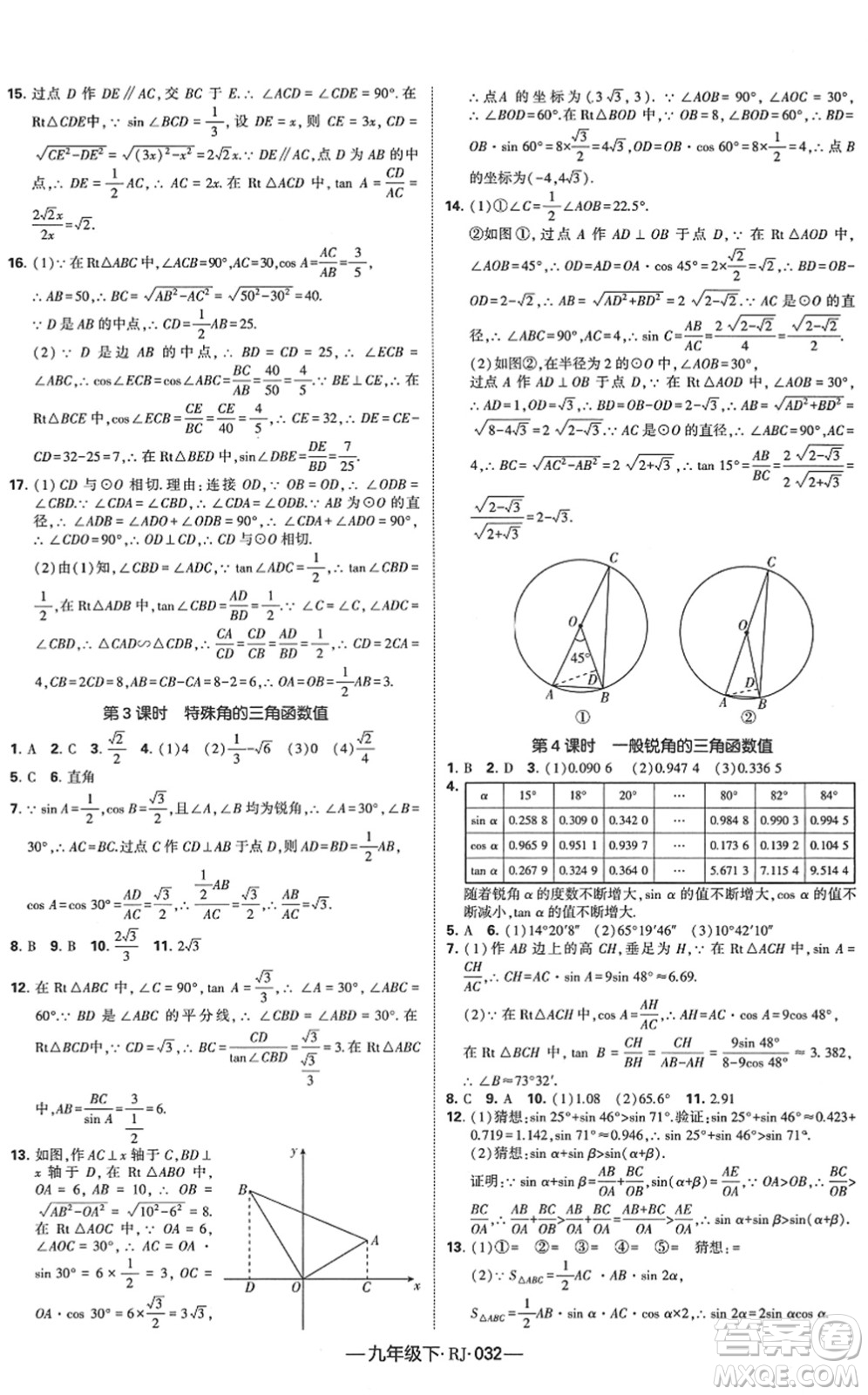 寧夏人民教育出版社2022學(xué)霸課時作業(yè)九年級數(shù)學(xué)下冊RJ人教版答案