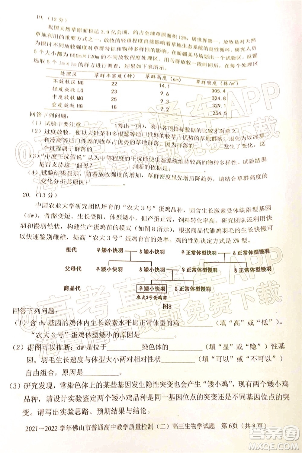 2021-2022學(xué)年佛山市普通高中教學(xué)質(zhì)量檢測(cè)二高三生物學(xué)試題及答案