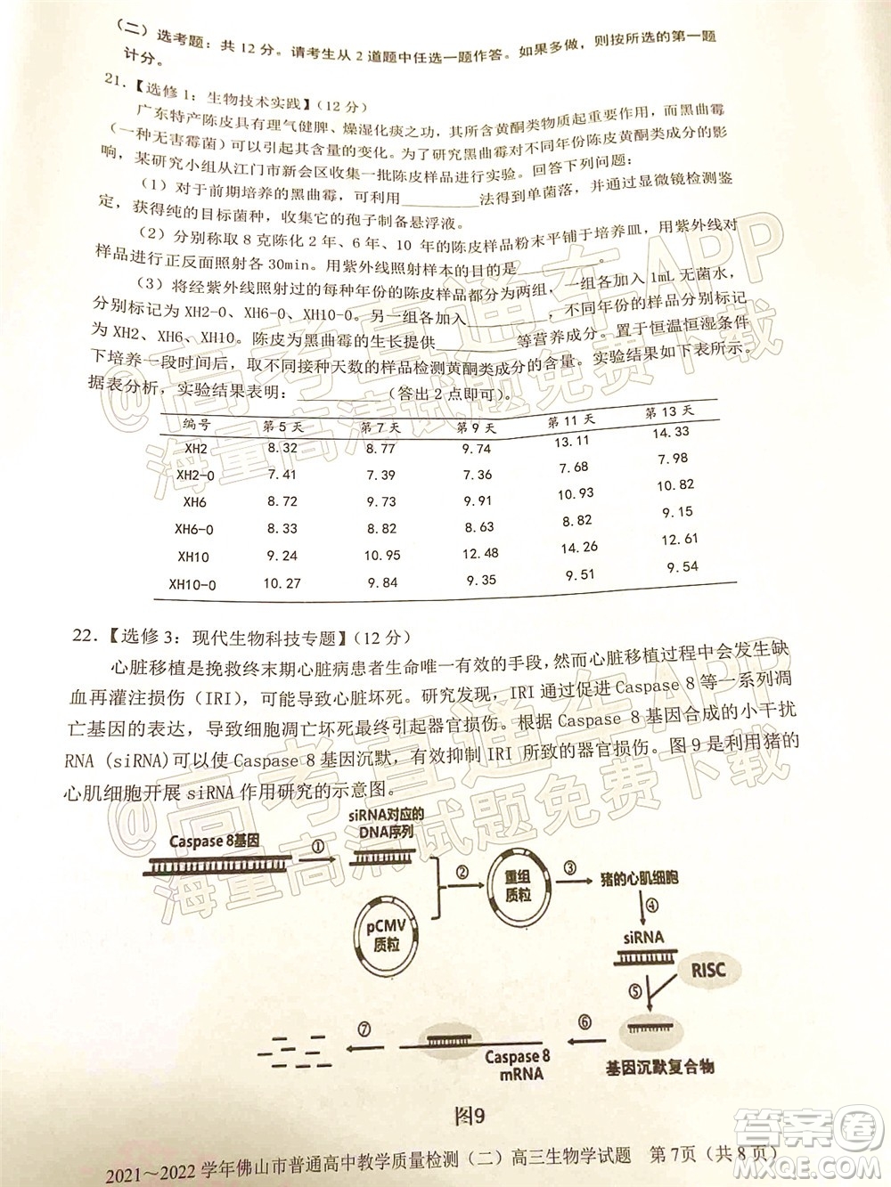 2021-2022學(xué)年佛山市普通高中教學(xué)質(zhì)量檢測(cè)二高三生物學(xué)試題及答案