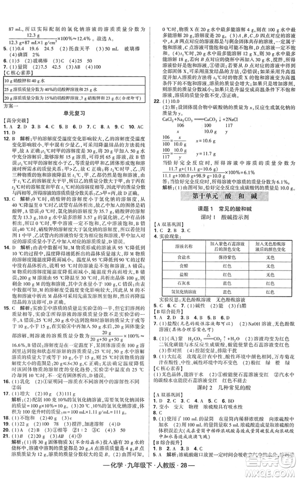 寧夏人民教育出版社2022學(xué)霸課時作業(yè)九年級化學(xué)下冊RJ人教版答案