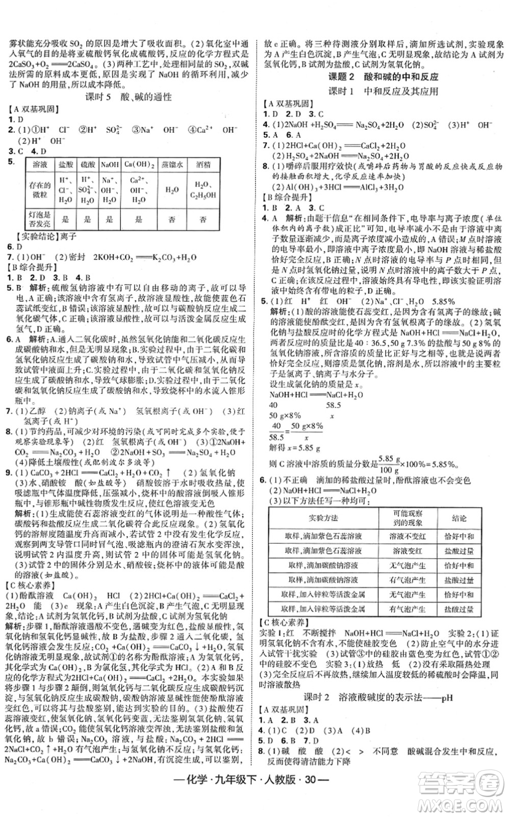 寧夏人民教育出版社2022學(xué)霸課時作業(yè)九年級化學(xué)下冊RJ人教版答案