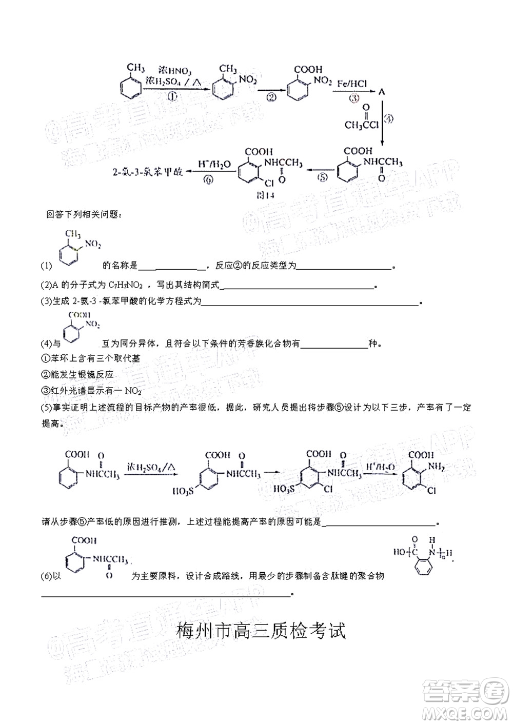 2022年4月梅州市高三總復(fù)習質(zhì)檢試卷化學(xué)試題及答案