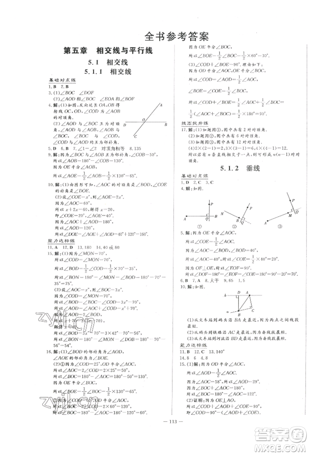 吉林教育出版社2022練案課時作業(yè)本七年級下冊數(shù)學(xué)人教版參考答案