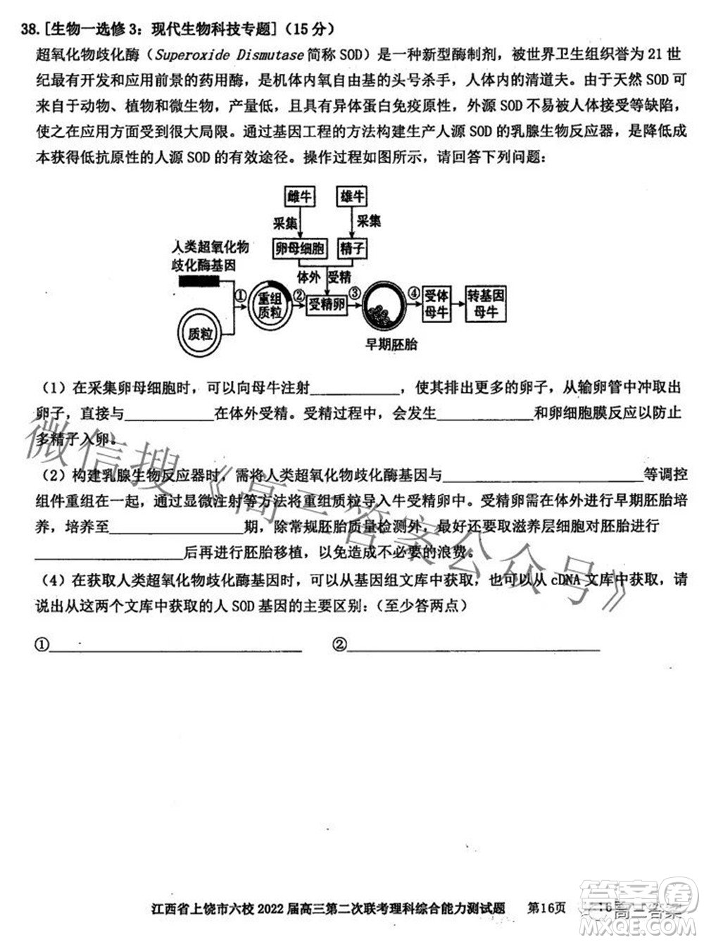 江西省上饒市六校2022高三第二次聯(lián)考理科綜合試題及答案