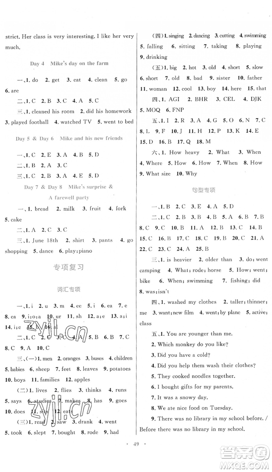 內(nèi)蒙古教育出版社2022小學(xué)同步學(xué)習(xí)目標(biāo)與檢測六年級(jí)英語下冊(cè)人教版答案