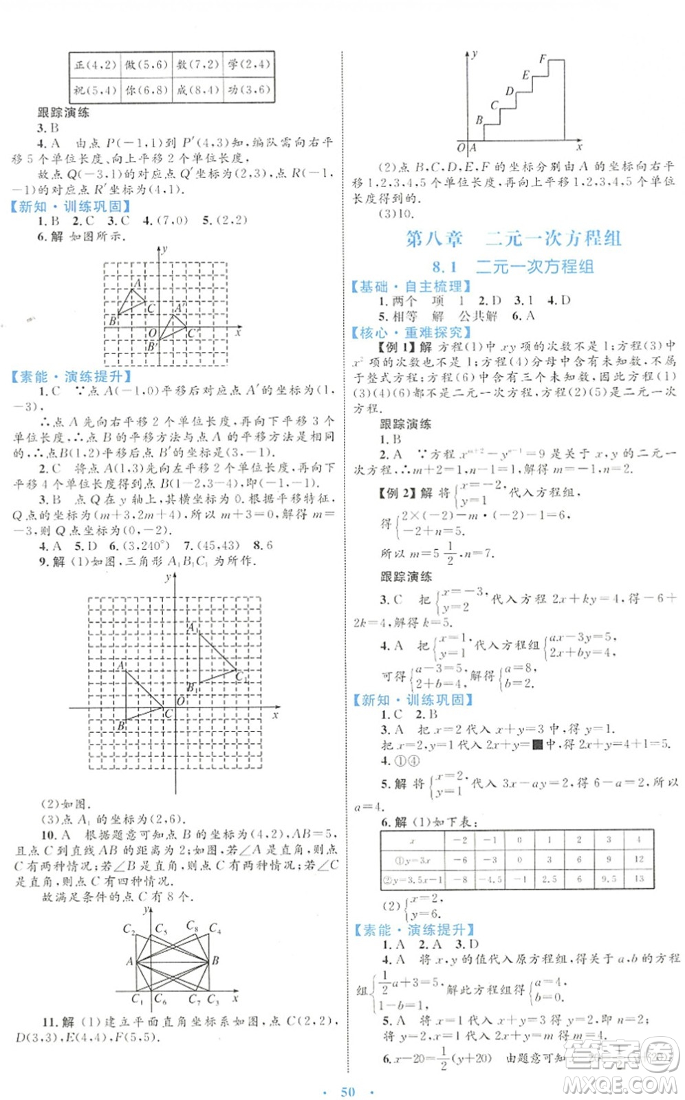 內(nèi)蒙古教育出版社2022初中同步學(xué)習(xí)目標(biāo)與檢測七年級數(shù)學(xué)下冊人教版答案