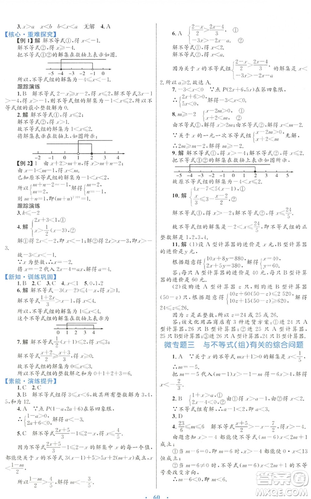 內(nèi)蒙古教育出版社2022初中同步學(xué)習(xí)目標(biāo)與檢測七年級數(shù)學(xué)下冊人教版答案